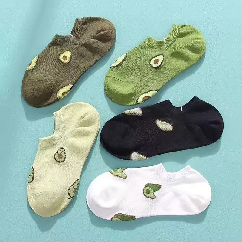 No Show Sock Women - 5 paar Cartoon Avocado Crew enkelsokken