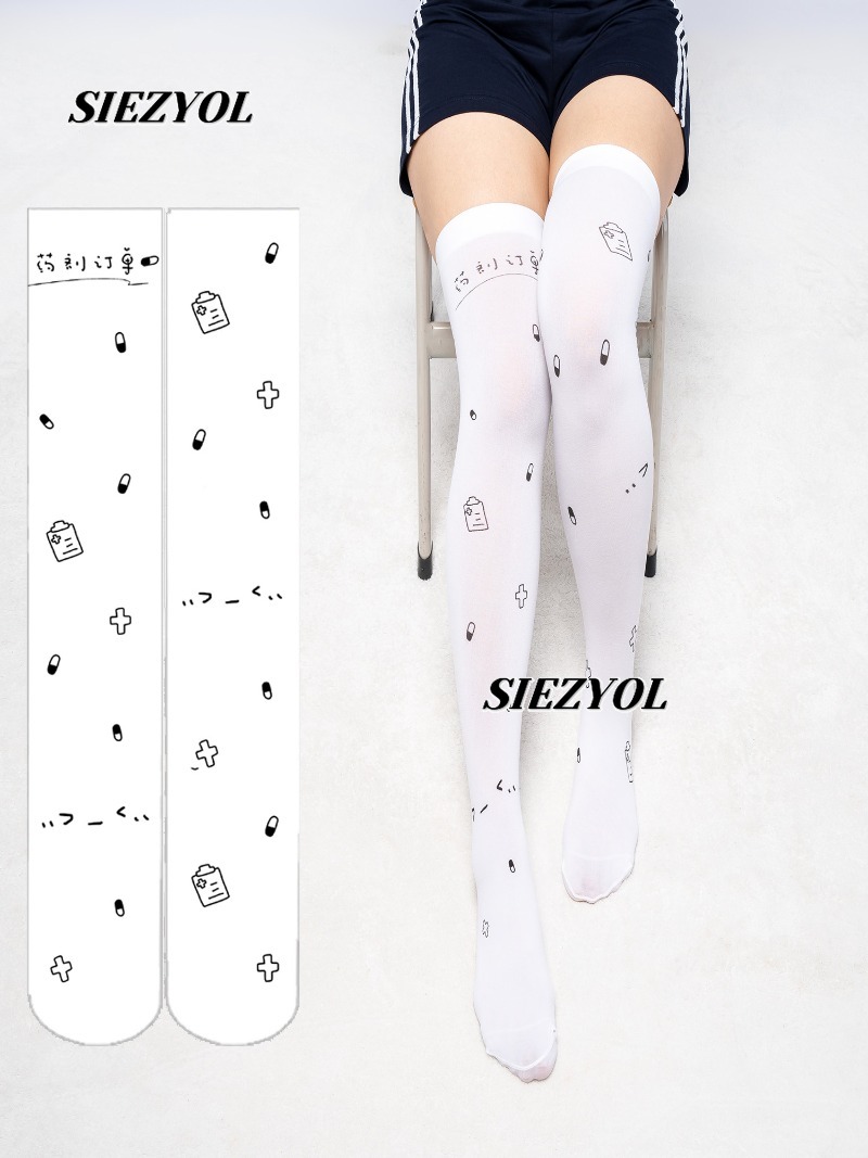 Veelzijdige witte bedrukte kni - Knee High Sock Women recensie en prijs